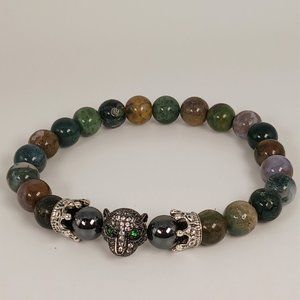 Kambaba Jasper and Green Jade Panther Bracelet